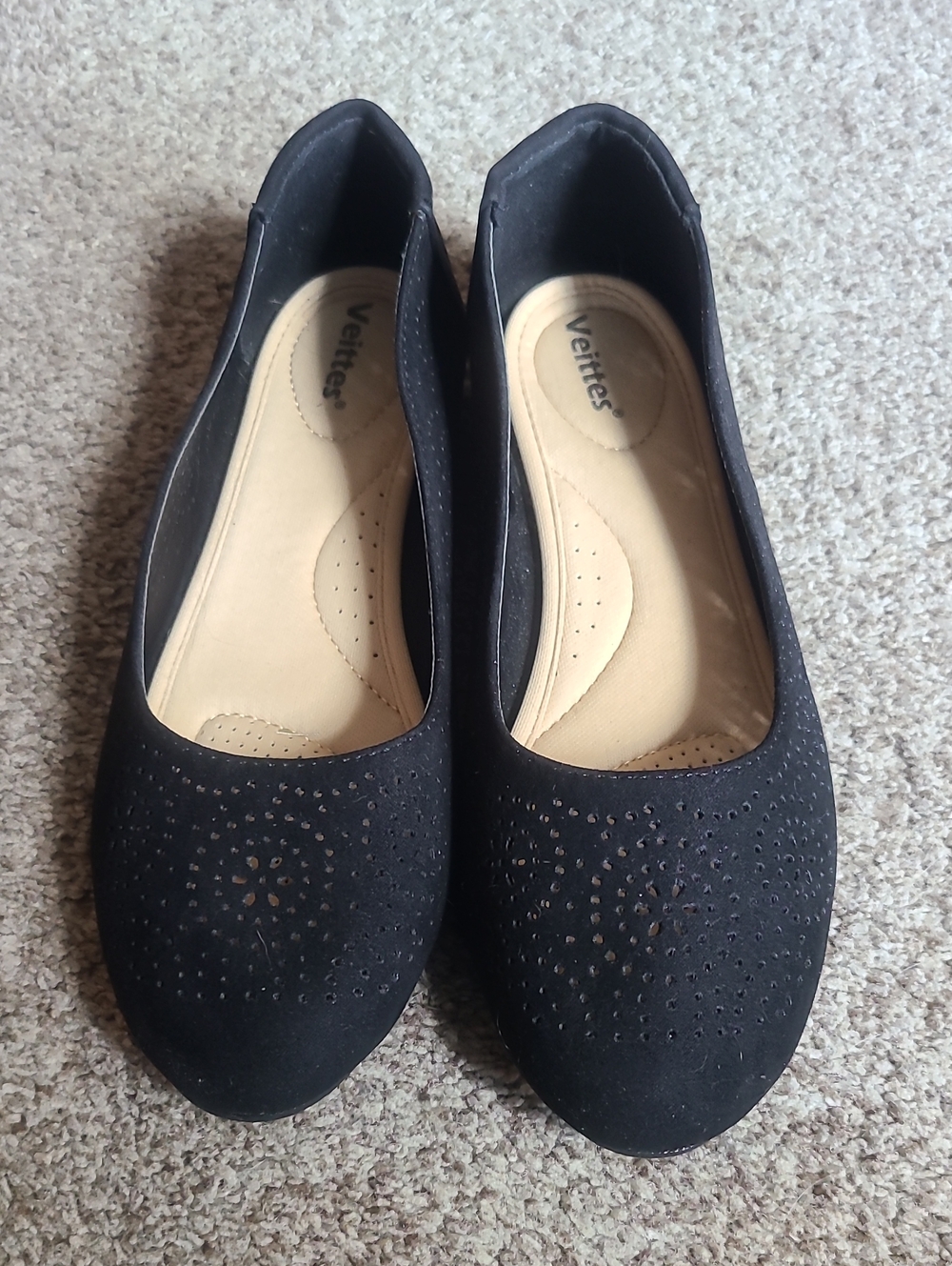 Black Perforated Comfort Ballet Flats